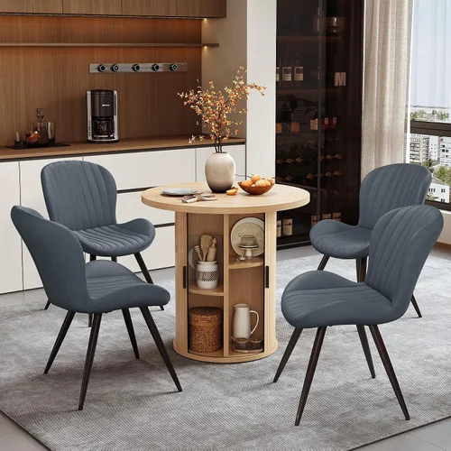 Miniatura 29 de Miereirl Juego de mesa y sillas de comedor moderno redondo, con una mesa de comedor de madera equipada con compartimentos de almacenamiento