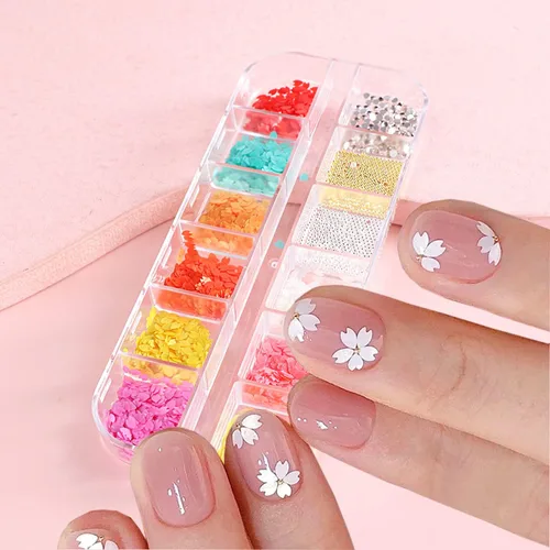 Miniatura 6 de Pétalos florales con purpurina para arte de uñas, diseño de cuentas de diamantes de imitación, suministros de pétalos de flores 3D para mujeres