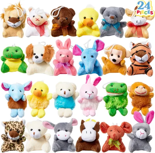 Joyin - Juego de 24 mini juguetes de peluche de animales pequeños surtidos (24 unidades de 3 pulgadas cada una), llaveros de animales para decorar