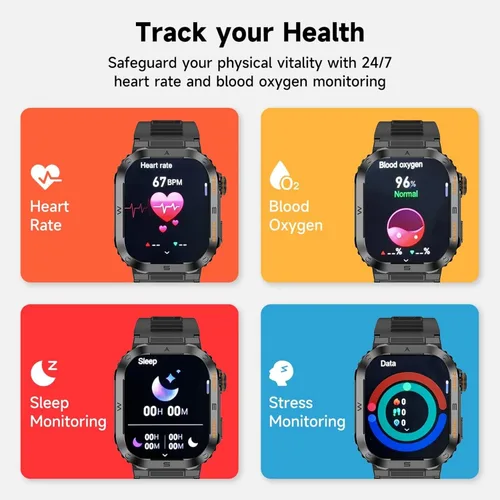 Miniatura 3 de Reloj inteligente militar para hombre, pantalla HD de 2.01 pulgadas, reloj inteligente para hombre, responder/hacer llamadas, IP68 impermeable, Negro