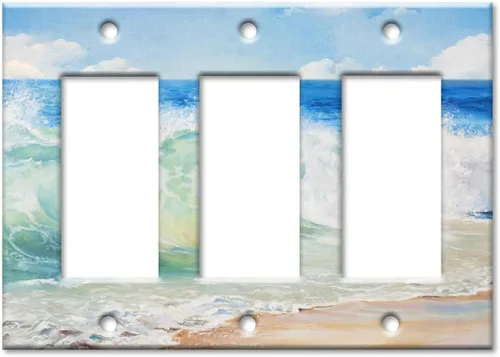 Miniatura 12 de Art Plates - Placa de interruptor de palanca doble - Placa decorativa de pared de metal con interruptor de luz de 2 cuadrillas - Pintura de playa