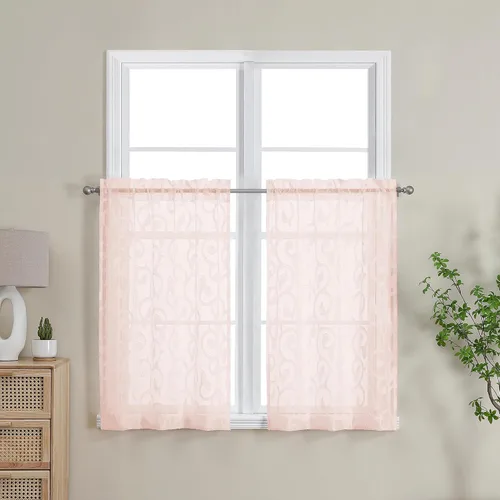 Miniatura 95 de OWENIE Furman - Juego de 2 paneles de cortinas traslúcidas negras de 24 pulgadas de largo, cortinas semitransparentes de jacquard ligeras y aireadas