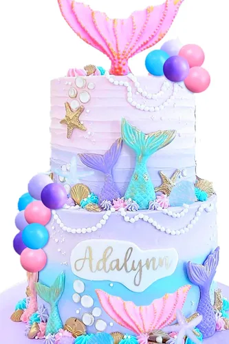 Miniatura 2 de JeVenis Decoración de pastel de sirenita rosa púrpura bajo el mar, decoración de tarta de cola de sirena de conchas marinas, suministros de fiesta
