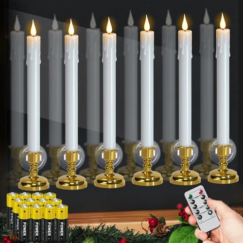 Miniatura 10 de Velas de Ventana Sin Llama con Control Remoto y Temporizador, Velas LED Cónicas Operadas por Batería con Ventosas Juego de 6 Velas de Ventana de A-6