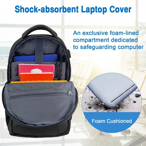 Miniatura 3 de WOLT Mochila para laptop para hombres y mujeres para portátil de 15.6 pulgadas y 17 pulgadas, mochila de viaje aprobada con compartimento para Negro