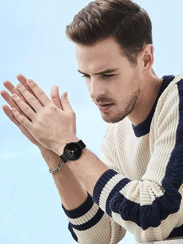 Miniatura 4 de Reloj de pulsera ultrafino negro para hombre, vestido impermeable de moda, correa de acero inoxidable