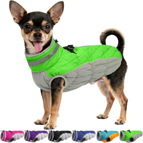 Miniatura 23 de Abrigo de invierno para perro, chaqueta grande para perro, chaqueta impermeable para mascotas con cremallera trasera, abrigo para mascotas con arnés