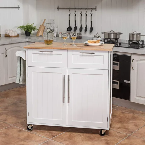 Miniatura 8 de Harmony-Furniture - Isla de cocina con ruedas con cajones y armarios de almacenamiento, carrito de servicio con cerradura, carrito de cocina móvil