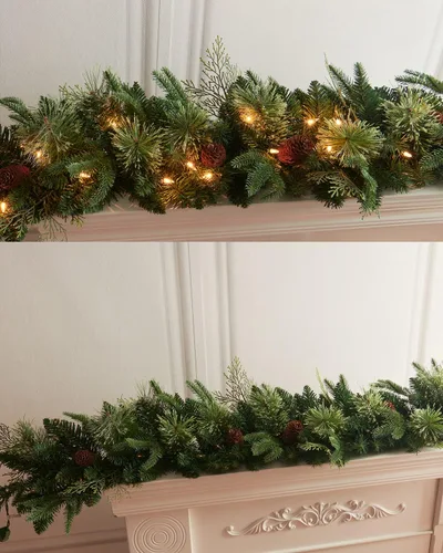 Miniatura 3 de Guirnalda de Navidad preiluminada de 9 pies con 50 luces LED, funciona con pilas, decoración de vacaciones, escaleras, pared, manto de puerta, Verde