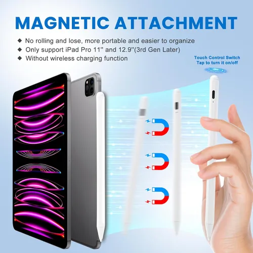 Miniatura 4 de Lápiz capacitivo para iPad de 6ª/7ª/8ª/9ª/10ª generación con rechazo de palma, recargable tipo C, punta fina de 0.069 pulgadas, compatible con Apple