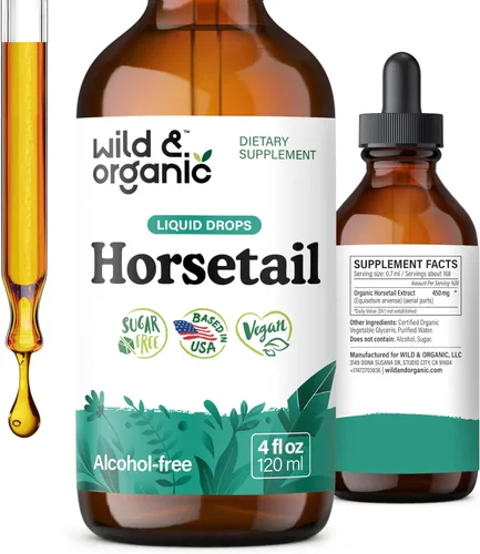 Wild & Organic Tintura de Hierba Cola de Caballo - Soporte para Cabello, Piel y Uñas - Suplemento Líquido de Cola de Caballo - Gotas Veganas de