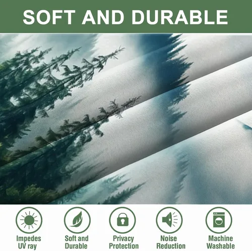 Miniatura 10 de AWERT Cortinas opacas para dormitorio, árbol negro con niebla, naturaleza, amanecer, bosque, 2 paneles para sala de estar, bloqueo de calor, 21 x 45