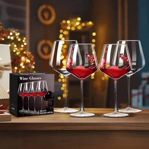 Miniatura 6 de PARACITY Copas de vino, regalo de Navidad, vidrio transparente, copa de vino de tallo largo para vino tinto y blanco, 10 onzas (juego de 2)