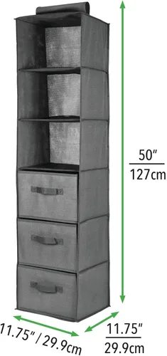 Miniatura 3 de mDesign Organizador de almacenamiento largo y suave para colgar sobre el armario, con 3 estantes y 3 cajones para ropa, leggings, lencería