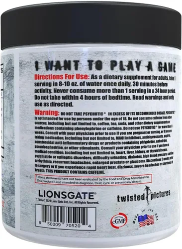 Miniatura 3 de Insane Labz Psychotic SAW®, Polvo de preentrenamiento de alta estimulación con OxyGold­™ y AMPiberry®, energía extremadamente duradera