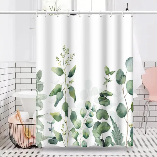 Miniatura 22 de Cortinas de ducha botánicas verdes de 36 x 72 pulgadas, hojas de eucalipto naturales de primavera para minimalismo moderno, decoración de baño, tela