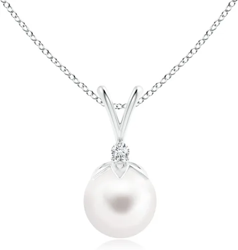 ANGARA Natural Freshwater Pearl Pendant Necklace with Diamonds in Sterling Silver, 14K Solid Gold for Women, Girls, June Birthstone Jewelry Gift for