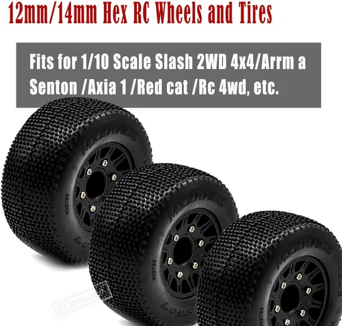 Miniatura 2 de 4 neumáticos de camión Rc, ruedas y neumáticos hexagonales RC de 0.472 in/0.551 in para 1/10 Slash 2WD 4×4 4wd, Arrm a Senton Axia1 Red cat Rc 4wd