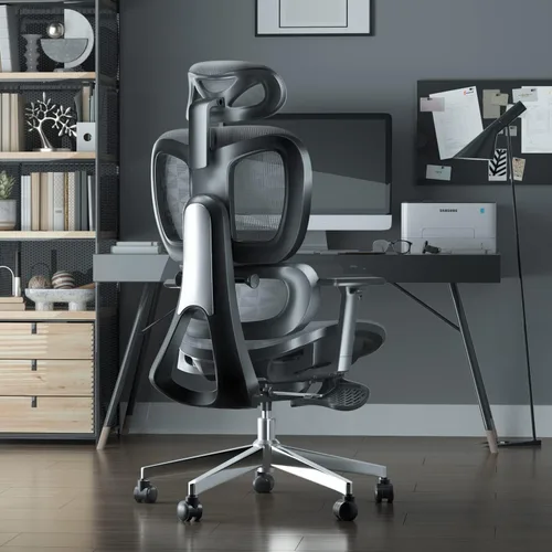 Miniatura 2 de PatioMage Silla de oficina de malla con reposapiés, silla giratoria ergonómica de escritorio de oficina con respaldo reposacabezas ajustable