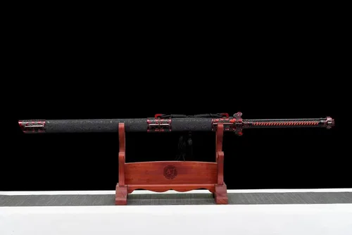 Miniatura 2 de Espada china de acero de alto carbono SJ SHI JIAN dinastía Tang Dao hoja recta con patrón de dragón funda Rojo