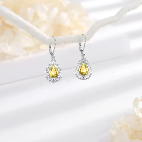 Miniatura 110 de Aretes colgantes de plata de ley con diseño de árbol de la vida, flor, abeja, animales, gato, colibrí, piedra lunar, turquesa, aretes con cierre