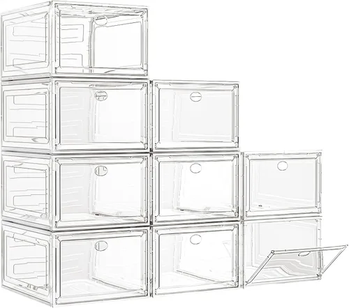 Miniatura 12 de Organizador de almacenamiento de zapatos de plástico transparente, grueso y resistente c/puerta magnética, cajas apilables, zapatero plegable