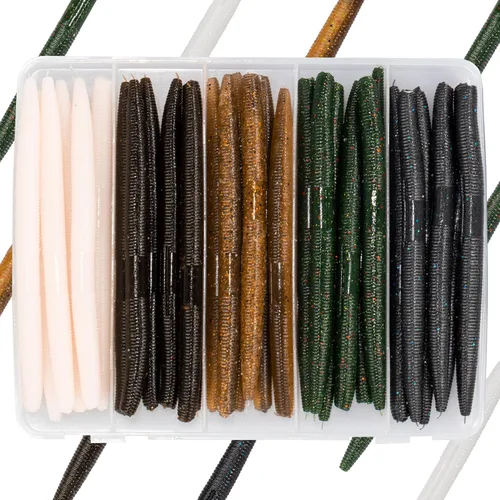 Miniatura 15 de 30/50/78/100 piezas Senko Worms Kit - Señuelos de pesca de plástico suave de 4"/5" con impregnación de sal para pesca de lubina Varios colores A