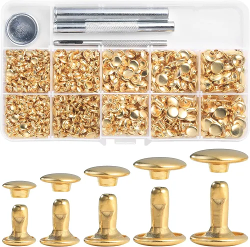 Miniatura 10 de YORANYO 340 juegos de remaches de cuero, remaches de varios tamaños para cuero, remaches de doble tapa, tachuelas para ropa, tela con remaches
