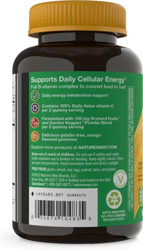 Miniatura 8 de Nature's Way ¡Alive! Gomitas de complejo de vitamina B, apoyo de energía celular*, 8 vitaminas B, vegetarianas, sabor mango, 60