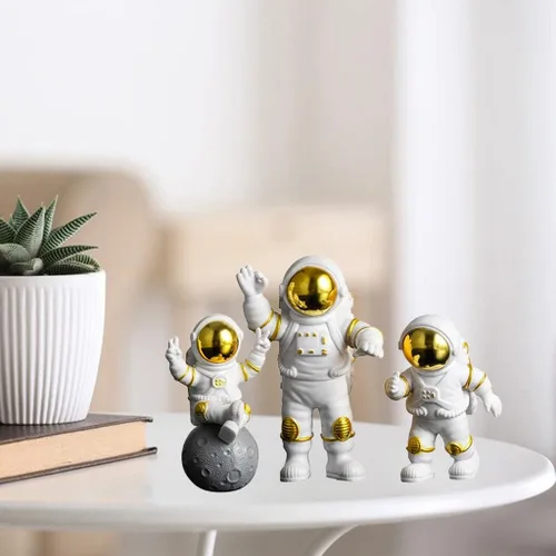 Miniatura 3 de 3 unids PVC astronauta estatuilla hombre espacial escultura abstracta decoración de la torta decoración del hogar niño regalo de cumpleaños (dorado)