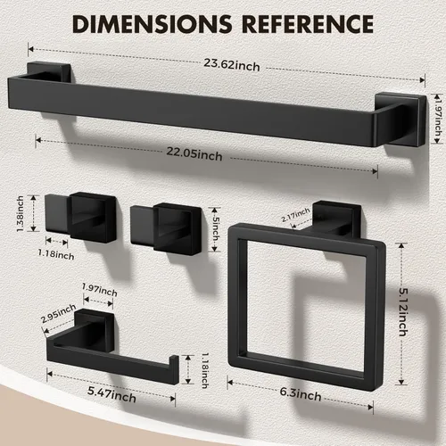 Miniatura 2 de Juego de 10 accesorios de baño negro mate, juego de herrajes de baño de acero inoxidable, toalleros para baño montados en la pared, juego de barras