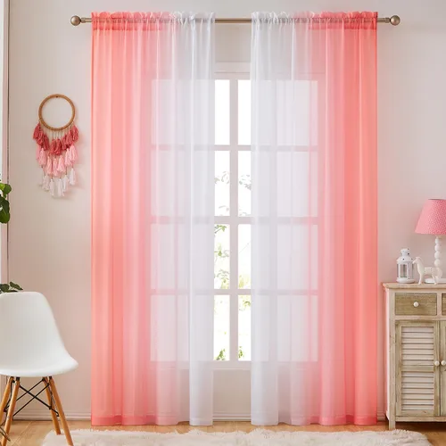 Miniatura 13 de Cortinas transparentes de lino sintético con degradado gris oscuro para dormitorio y sala de estar con bolsillo para barra, cortinas de gasa Gris