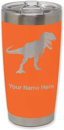 Miniatura 26 de LaserGram Vaso aislado al vacío de 20 onzas, dinosaurio Tiranosaurio Rex, grabado personalizado incluido (negro)