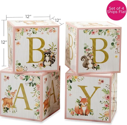 Miniatura 6 de Cajas de bebé rosa de bosque de Kate Aspen con letras para decoración de baby shower, foto de exhibición y decoración de guardería