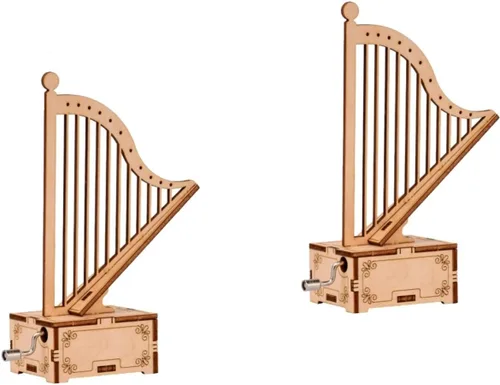 Miniatura 9 de ibasenice Caja de música con forma de arpa hecha a mano para niños, juguete musical de manivela montada de madera portátil, pequeña caja de música