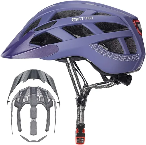 Miniatura 10 de Casco de bicicleta para adultos, hombres y mujeres, con luz - Casco de bicicleta de montaña y carretera con almohadillas de repuesto y visera Gris