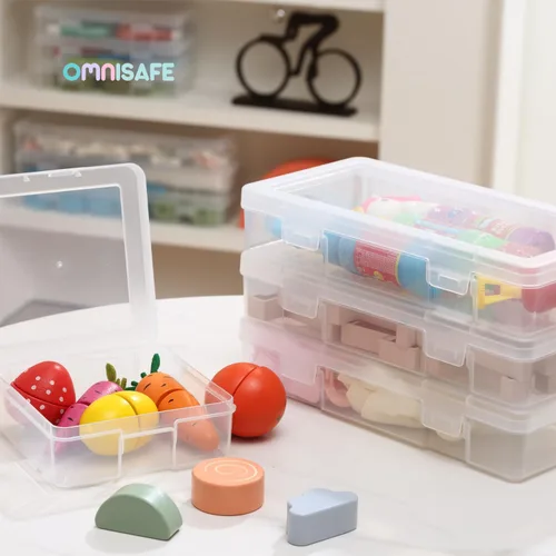 Miniatura 6 de Paquete de 9 organizadores medianos de plástico para manualidades, contenedores de almacenamiento de plástico transparente con tapa de pestillo