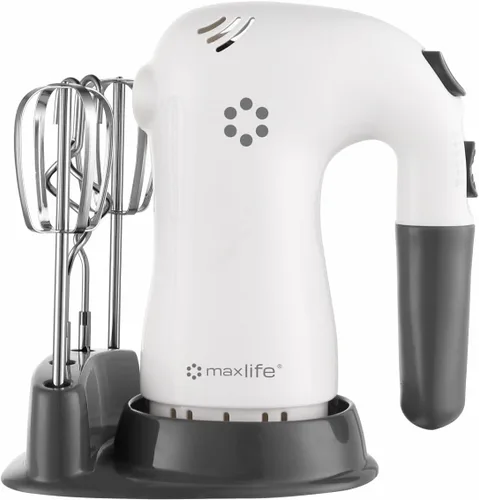 Max Life Batidora de mano eléctrica de 5 velocidades, color blanco, con soporte para batidor, potencia y eficiencia superiores