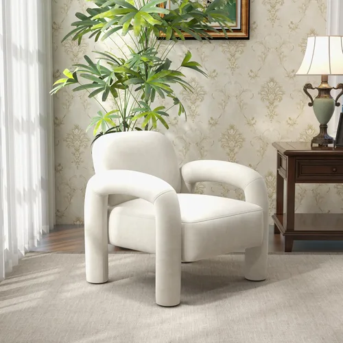 Miniatura 17 de Silla de acento moderna, sillón tapizado de terciopelo cómodo, silla de tocador acogedora, sofá individual, silla de barril acolchada para leer