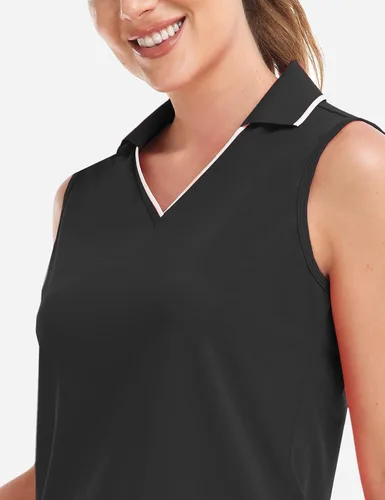 Miniatura 2 de Hiverlay Women's Sleeveless Polo Golf Shirts Quick Dry UPF 50+ V-Neck with Collar Lightweight Tennis Workout Tank Tops