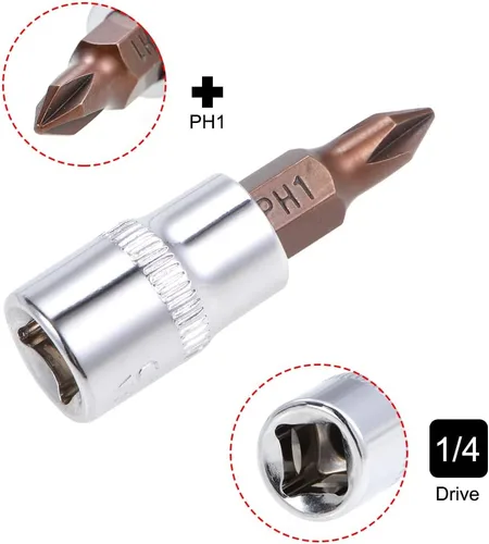 Miniatura 3 de uxcell 1/4" Drive x PH1 Phillips Bit Socket, S2 Brocas de acero, CR-V Sockets 1.496 in Longitud (solo para uso manual), 2 piezas