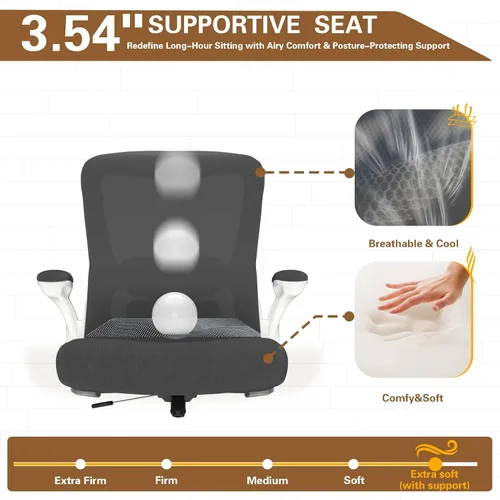 Miniatura 4 de Silla de oficina ergonómica, silla de escritorio con respaldo alto y soporte lumbar ajustable, respaldo de malla transpirable, capacidad de 330
