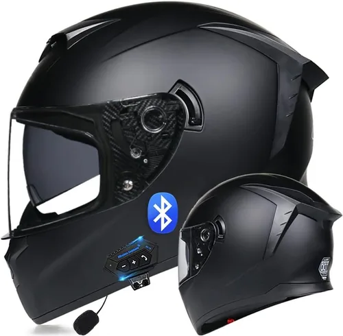 Miniatura 9 de Casco de motocicleta Bluetooth de cara completa abatible con micrófono, diseño de ala trasera aprobado por DOT, reducción de ruido con doble visera