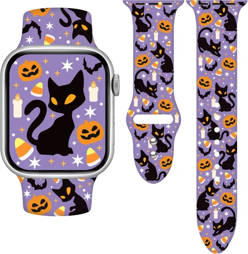 Miniatura 14 de Correa de reloj Holidays compatible con Apple Watch Series 11 10 9 8 7 6 5 4 3 Ultra SE para mujeres y hombres, correa de calabaza de silicona suave