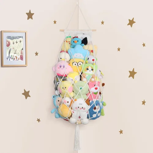 Miniatura 20 de Almacenamiento de animales de peluche jumbo de 63 pulgadas con luz LED de estrella, hamaca de juguete para colgar en la pared del techo sobre