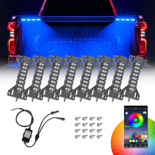 Luces LED para caja de camión, 8 cápsulas RGB multicolor, kits de iluminación para caja de camión con control Bluetooth, luz de marcador lateral