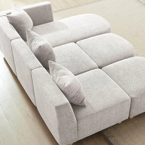Miniatura 7 de VANOMi 279 cm Sofá modular seccional con 3 almohadas, cómodo sofá de chenilla en nube convertible de 5 plazas con reposapiés, sofás seccional