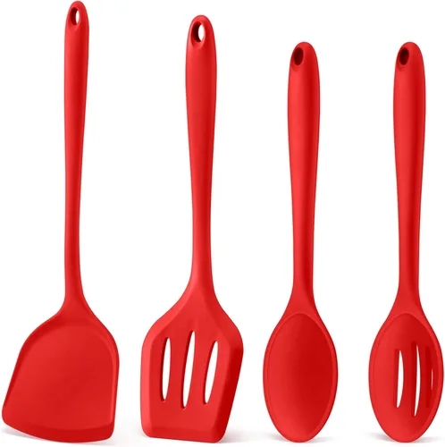 Miniatura 8 de P&P CHEF Juego de utensilios de cocina, 4 piezas de utensilios de cocina de silicona antiadherentes, espátula sólida ranurada resistente al calor