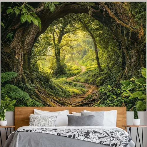 Miniatura 4 de Kanuyee Tapiz de bosque verde, tapiz de paisaje para pared, tapices de naturaleza para techo y pared, colgante para dormitorio, sala de estar