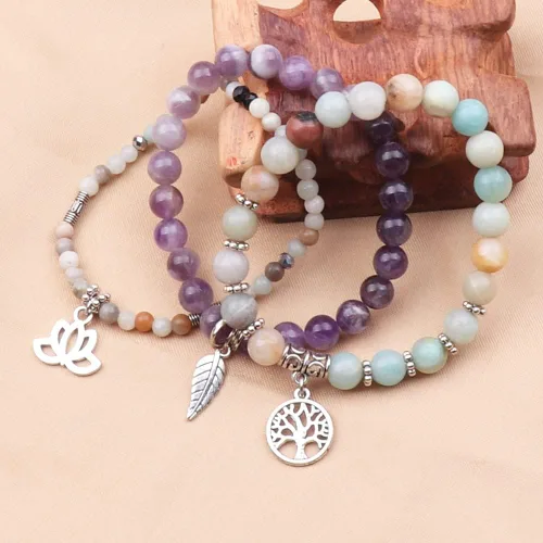 Miniatura 3 de UEUC - Pulseras Reiki, apilables, de piedras curativas, cristales, con dije del árbol de la vida, yoga y hoja de loto, contra la ansiedad
